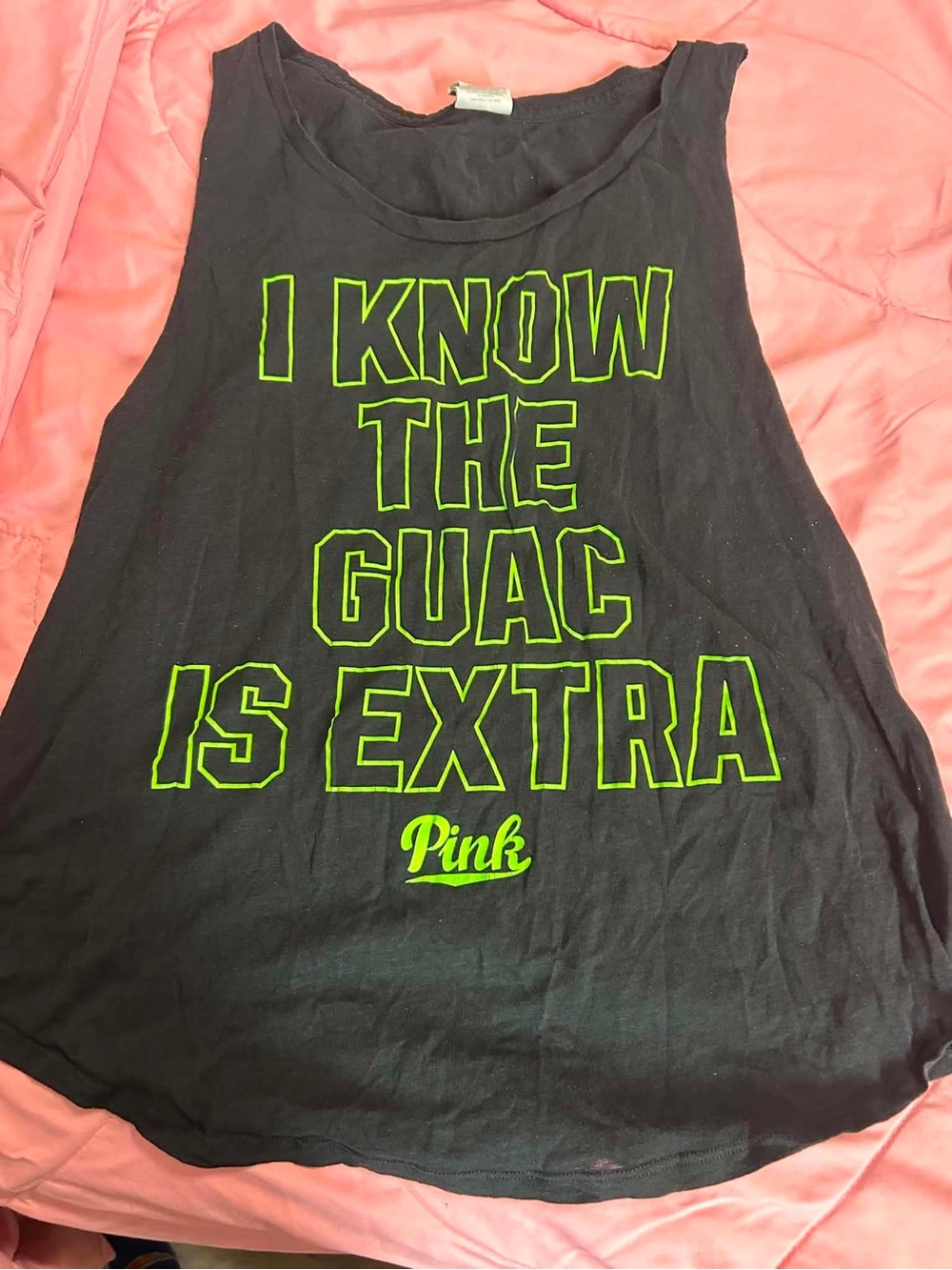 PINK Black Tank Top with Neon Green ‘I Know The Guac Is Extra’ Graphic size M